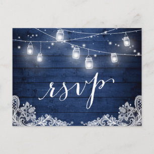 Invitation Carte Postale Rustique Minuit Bleu Mason Jar Éclairage Mariage R