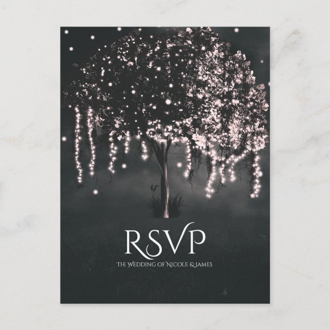 Invitation Carte Postale Rustique Night Mossy Tree Lumières Mariage RSVP (Devant)
