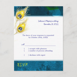 Invitation Carte Postale Rustique Peacock Blue Wedding RSVP