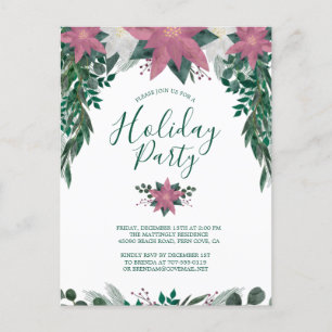 Invitation Carte Postale Rustique rose blanc Poinsettia Foliage Fête
