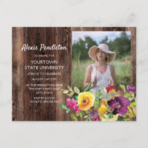 Invitation Carte Postale Rustique rose violet Jaune Trunk Party Douche