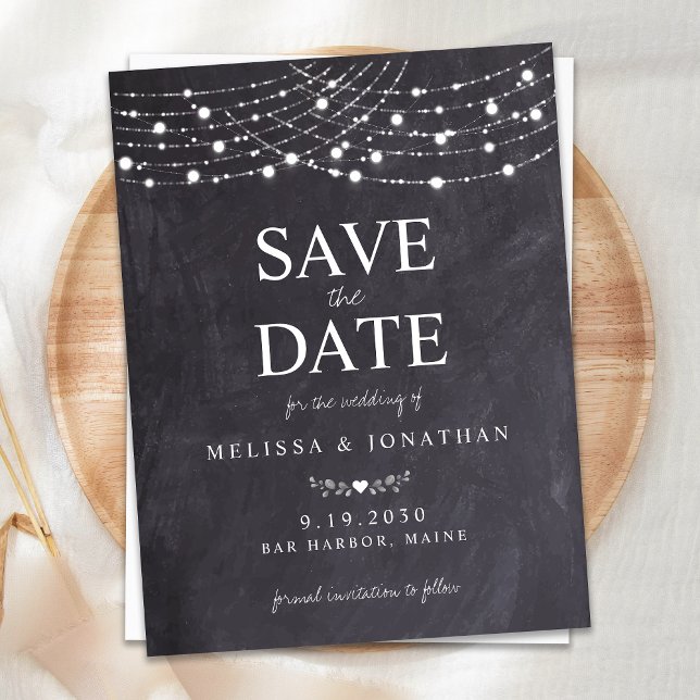 Invitation Carte Postale Rustique String Lights Slate Chalkboard Mariage En (Créateur téléchargé)