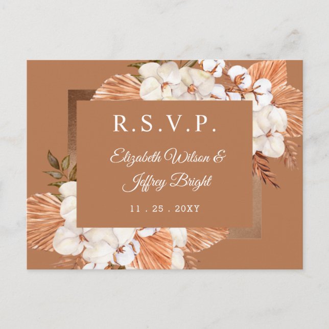 Invitation Carte Postale Rustique Terracotta Boho Pampas Orchidées RSVP (Devant)