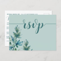 Rustique Turquoise aquarelle Foliage Mariage RSVP