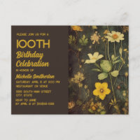 Rustique Vintage Jaune Noir Floral 100e Anniversai