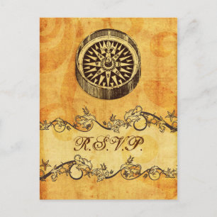 Invitation Carte Postale rustique, vintage, rsvp nautique de mariage de