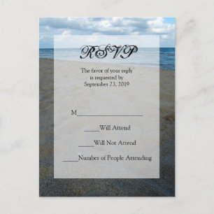 Invitation Carte Postale Sables bleu et Brown ~ Mariage plage RSVP Réponse
