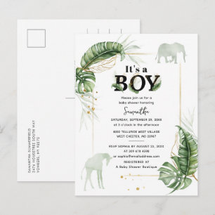 Invitation Carte Postale Safari Animaux Elephant Boy Baby shower