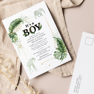 Invitation Carte Postale Safari Animaux Garçons Jungle Couples Baby shower