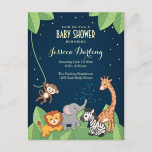 Invitation Carte Postale Safari Jungle Animaux Adorable Baby shower