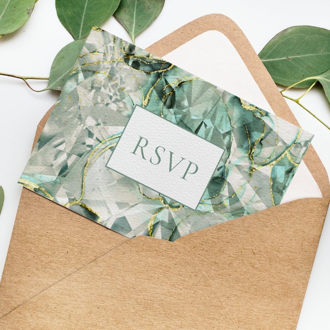 Invitation Carte Postale Sage Green Aventurine Gemstone Wedding RSVP (Créateur téléchargé)