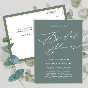 Invitation Carte Postale Sage Green Botanical Elegant Script Fête des marié