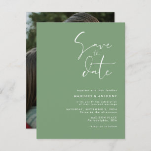 Invitation Carte Postale Sage Green Minimaliste Enregistrer la date Mariage