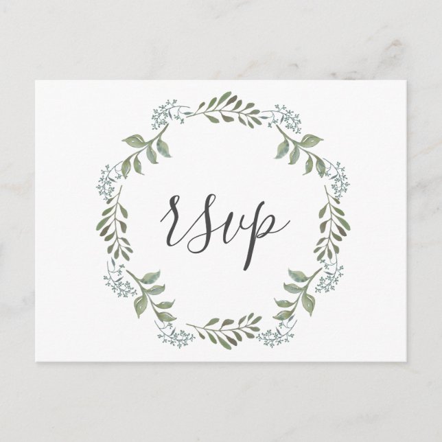 Invitation Carte Postale Sage Greenery Botanical Wreath Wedding RSVP (Devant)