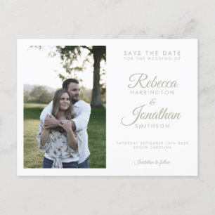Invitation Carte Postale Sage Minimal Vert Photo Mariage Enregistrer La Dat