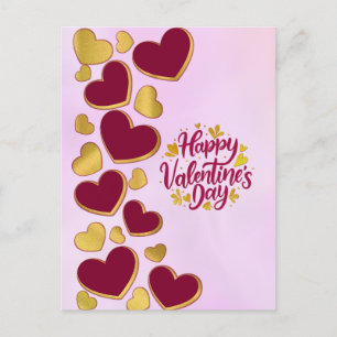 Invitation Carte Postale Saint-Valentin romantique Cœur bordeaux et or