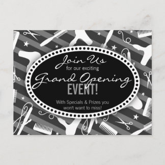 Invitation Carte Postale Salon des cheveux noir blanc et gris Grand ouvertu