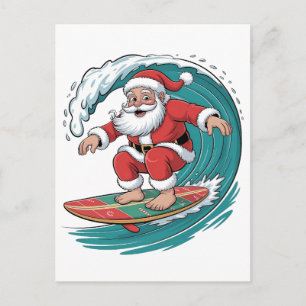Invitation Carte Postale Santa Surfant Noël Surf X-mas Festif Vacances