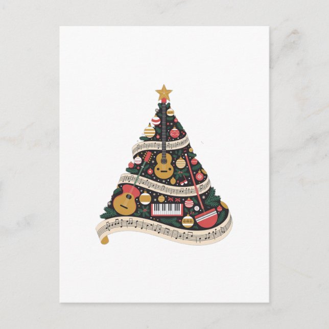 Invitation Carte Postale Sapin de Noël fait d'instruments de musique   (Devant)