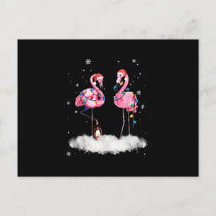 Invitation Carte Postale Sapin de Noël Flamant Rose Chapeau de Père Noël Lu