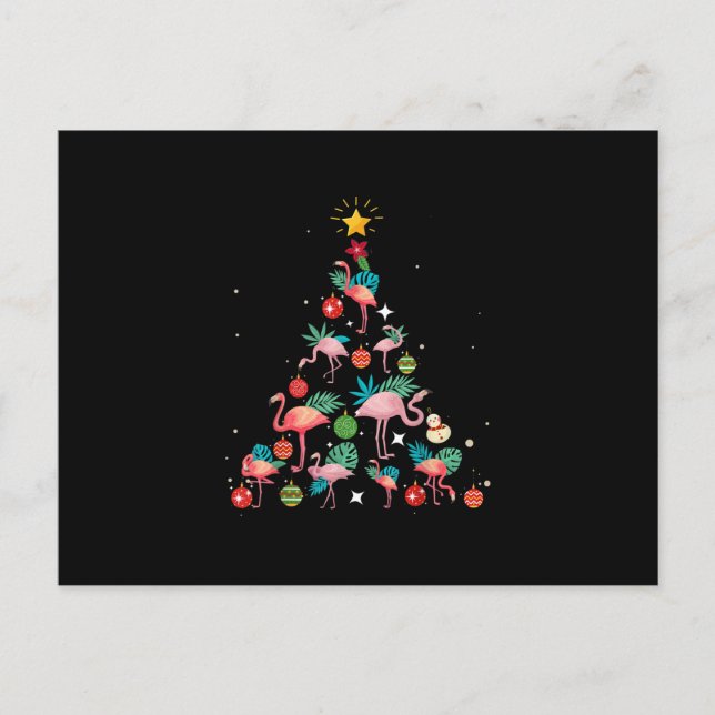 Invitation Carte Postale Sapin de Noël Flamant Rose Drôle (Devant)