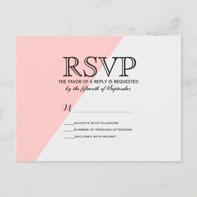Invitation Carte Postale Saumon clair rose et gris deux tons (Devant)