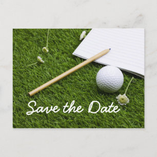 Invitation Carte Postale Sauvez la balle de golf de date avec un crayon sur