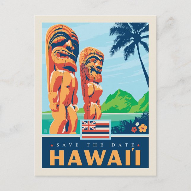 Invitation Carte Postale Save the date | Hawaii (Devant)