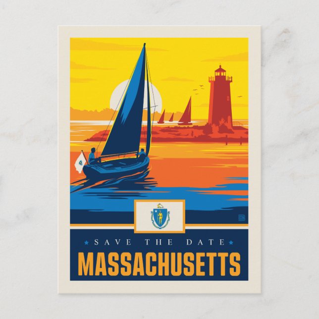 Invitation Carte Postale Save the date | Massachusetts (Devant)