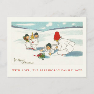 Invitation Carte Postale Scène de neige drôle antique