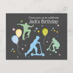 Invitation Carte Postale Scooters, Vélos, Skateboards, chevaucher