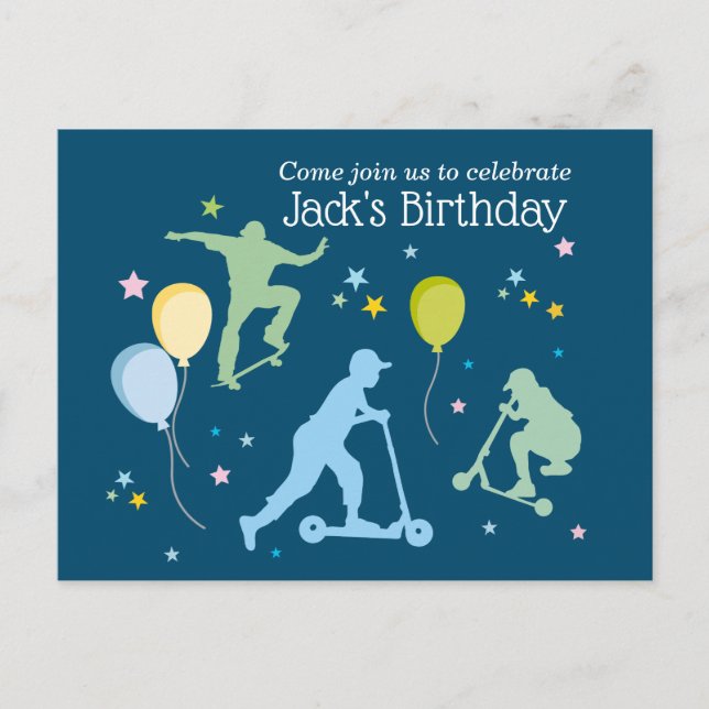 Invitation Carte Postale Scooters, Vélos, Skateboards, chevaucher (Devant)