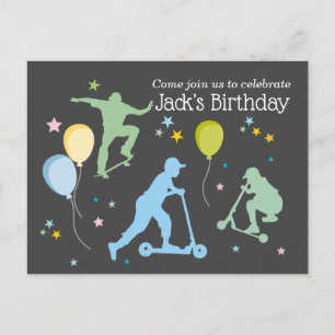 Invitation Carte Postale Scooters, Vélos, Skateboards, chevaucher