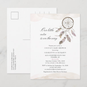 Invitation Carte Postale Script de Baby Shower de couples à l'aquarelle mod