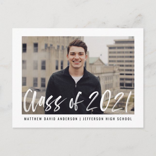 Invitation Carte Postale Script de pinceau moderne Photo Virtual Graduation (Devant)