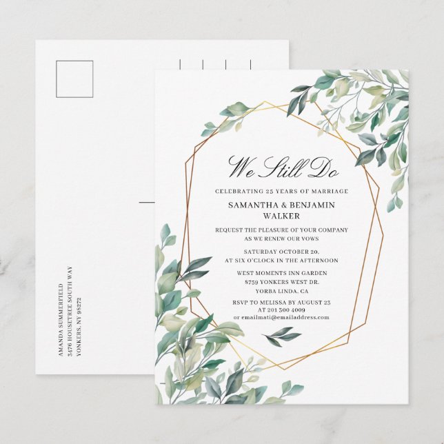 Invitation Carte Postale Script de renouvellement de vœux de mariage Eucaly (Devant / Derrière)