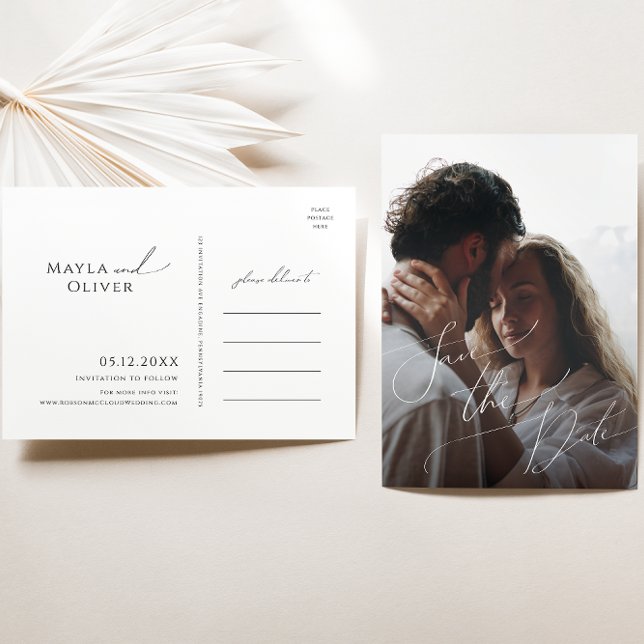 Invitation Carte Postale Script Minimal Whimsical Plein Photo Enregistrer L (Créateur téléchargé)