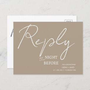 Invitation Carte Postale Script minimaliste Taupe la nuit avant RSVP