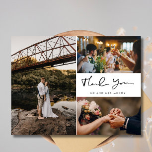Invitation Carte Postale Script moderne Photo Collage Mariage Merci
