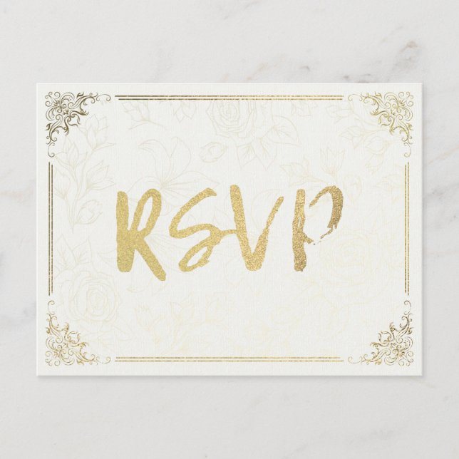 Invitation Carte Postale Script Or moderne Cadre Floral Mariage RSVP Répons (Devant)