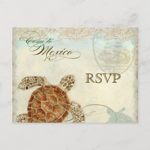 Invitation Carte Postale Sea Turtle Modern Coastal Ocean Beach Swirls