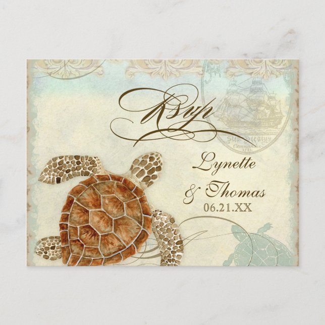 Invitation Carte Postale Sea Turtle Modern Coastal Ocean Beach Swirls (Devant)