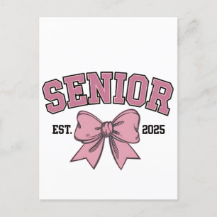 Invitation Carte Postale Senior 2025 Coquette Promotion 2025 Rubans Roses