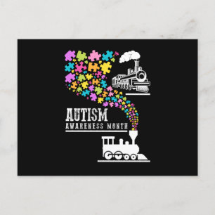 Invitation Carte Postale sensibilisation sur l'autisme Mois Puzzles Train T