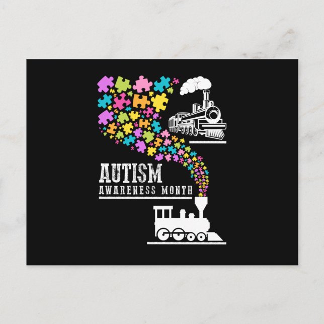 Invitation Carte Postale Sensibilisation sur l'autisme Mois Puzzles Train T (Devant)