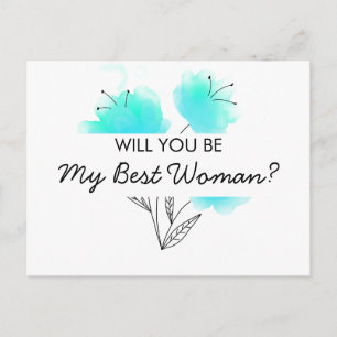 Invitation Carte Postale Seras-tu ma meilleure femme Aquarelle bleue