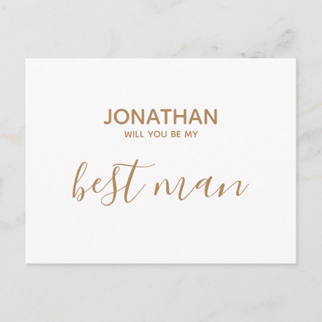 Invitation Carte Postale Seras-tu mon meilleur homme simple or blanc (Devant)
