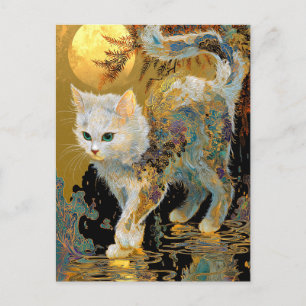 Invitation Carte Postale Serene Rinpa Cat Zen or japonais