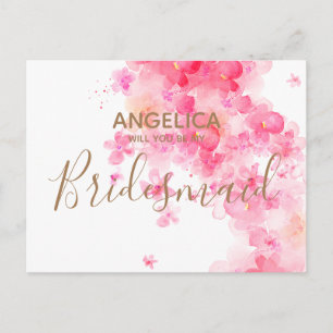 Invitation Carte Postale Serez-vous ma demoiselle d'honneur Pink Watercolor