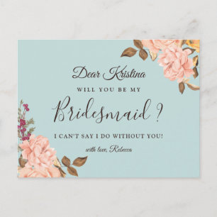 Invitation Carte Postale Serez-Vous Ma Femme D'Accueil Dusty Blue Blush Flo